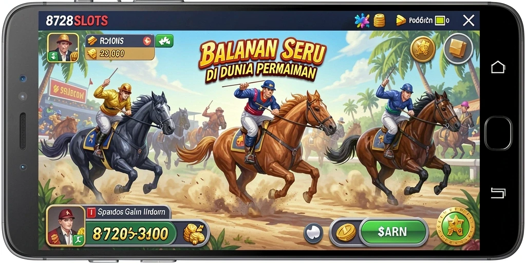 Gameplay balapan seru dalam 8728SLOTS, menampilkan kecepatan dan ketegangan.