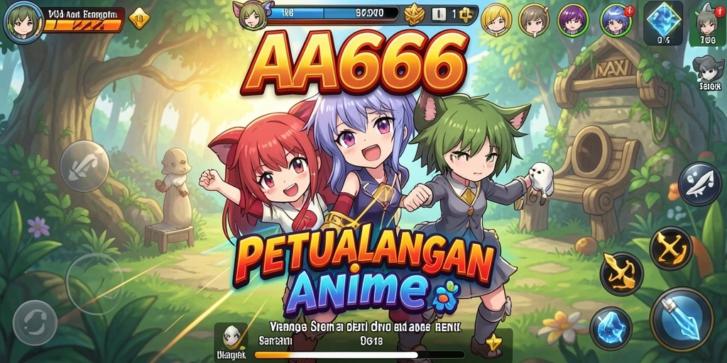 Screenshot gameplay AA666 menampilkan karakter Anime dalam pertempuran.