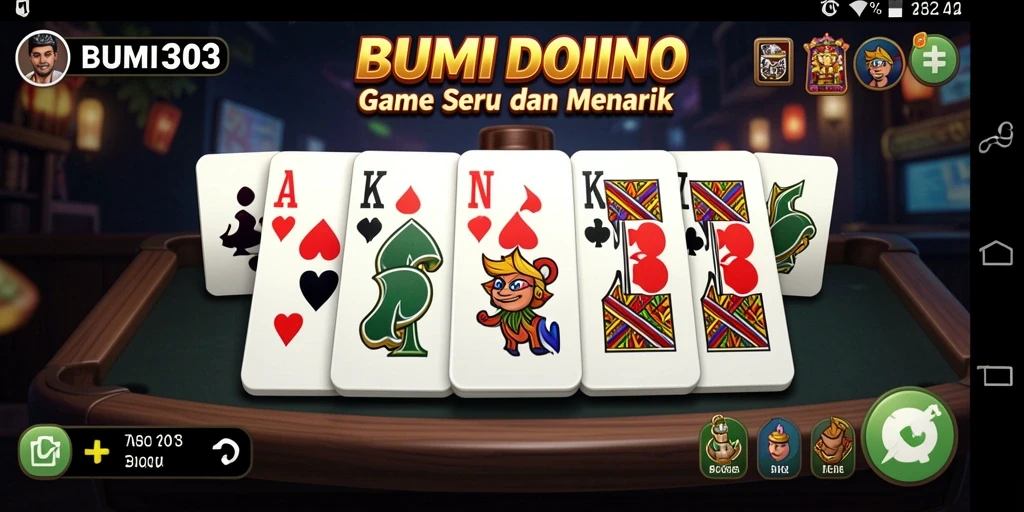 Tampilan gameplay seru BUMI303 dengan berbagai mode permainan Domino.