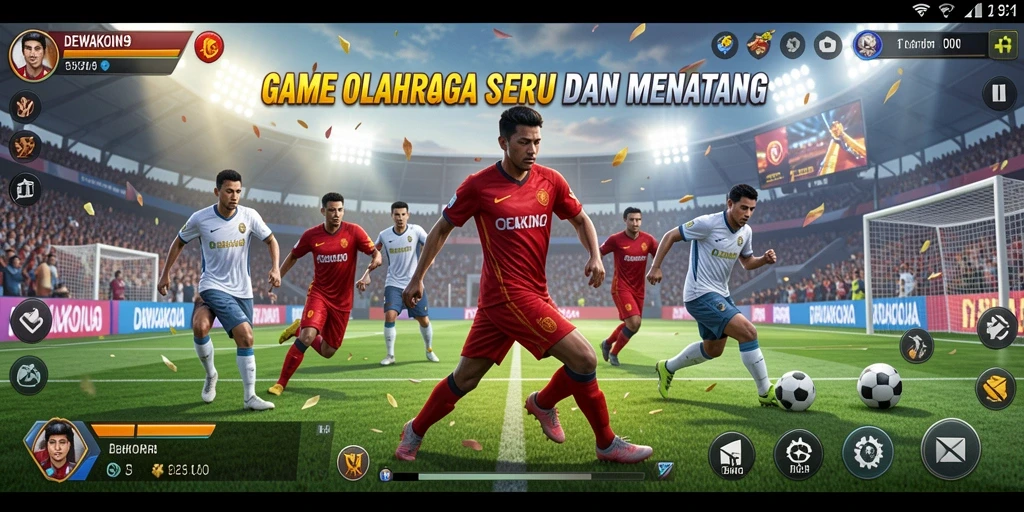 Screenshot menunjukkan gameplay mendebarkan dari DEWAKOIN99 di arena olahraga.