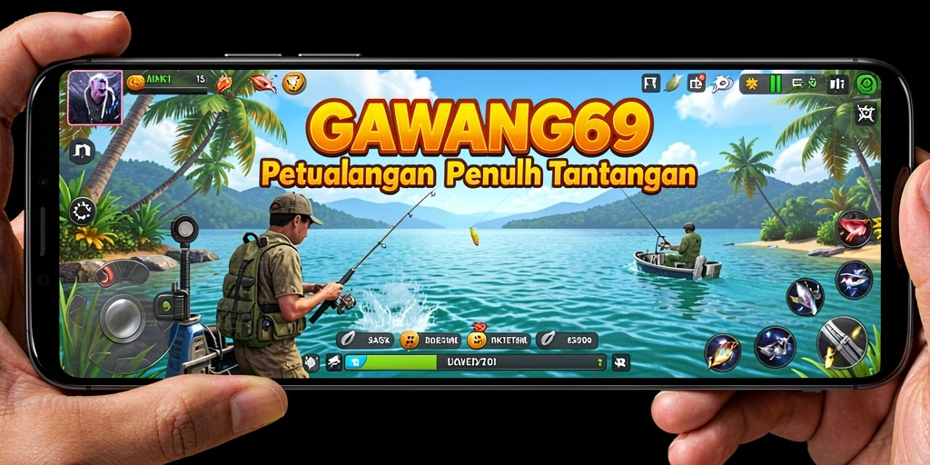 Screenshot GAWANG69 menunjukkan pemain menangkap ikan di danau.