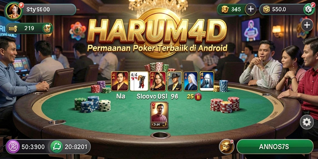 Screenshot gameplay utama HARUM4D yang menampilkan kompetisi poker yang seru.