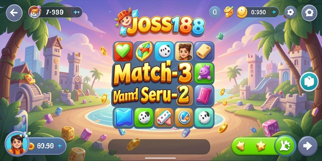 Tampilan permainan JOSS188 dengan tantangan Match-3 yang seru.