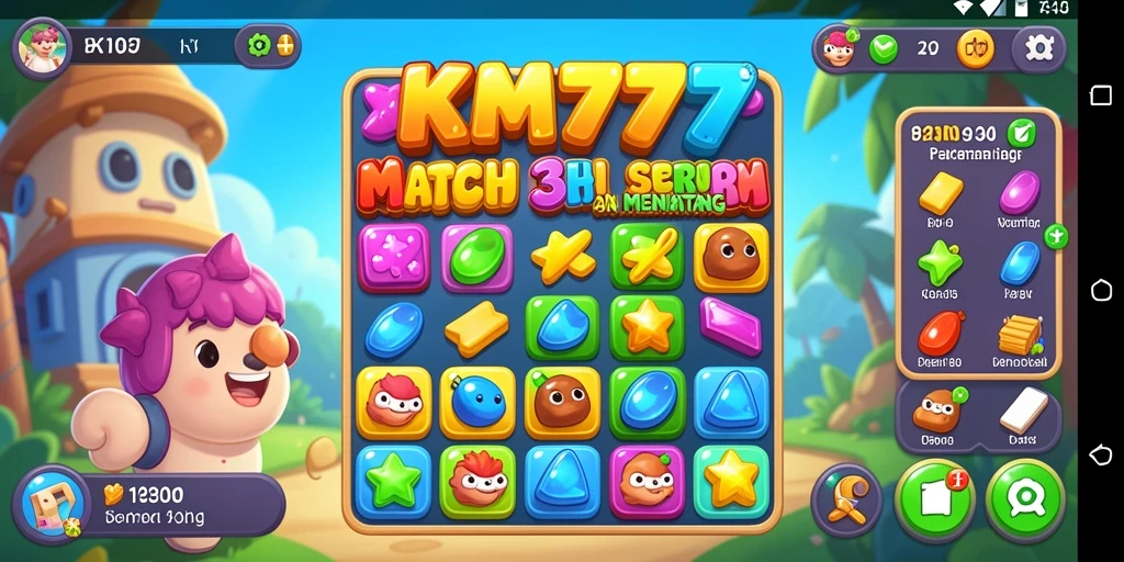 Gameplay seru KM777 dengan pencocokan batu berwarna.