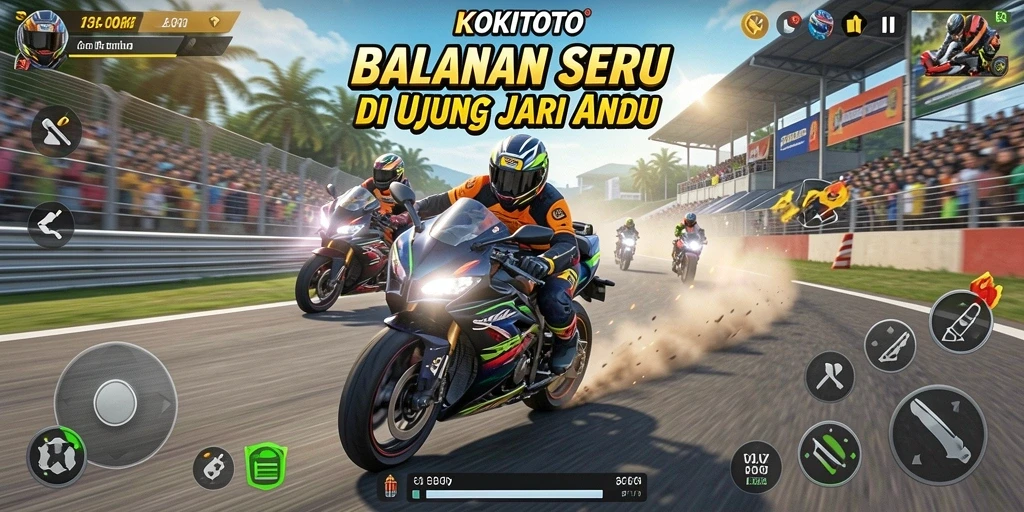 Tampilan gameplay KOKITOTO yang mendebarkan dalam balapan motor.