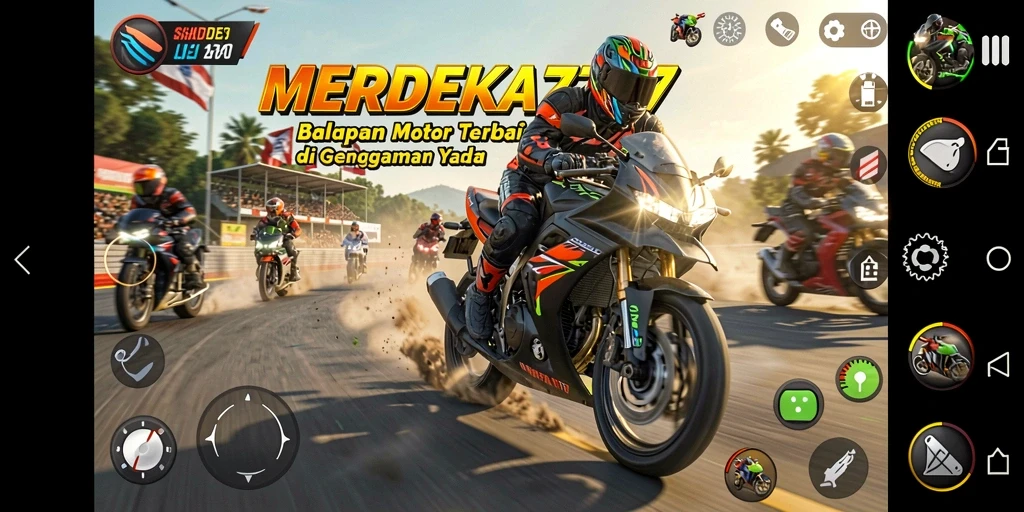 Screenshot gameplay MERDEKA777 dengan motor balap yang seru.