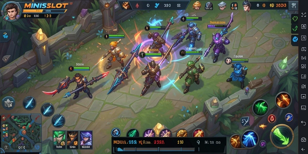 Screenshot gameplay <strong>MINISLOT</strong> menunjukkan aksi pertempuran yang intens.