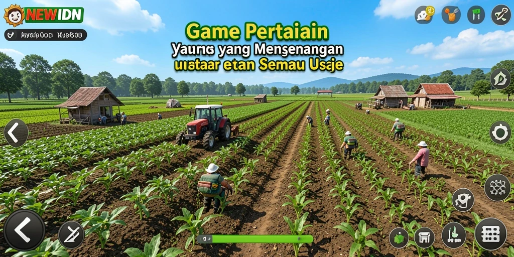 Tangkapan layar gameplay NEWIDN dengan aktivitas pertanian yang mendetail.