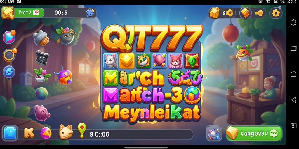 Tangkapan layar QT777 menampilkan gameplay dinamis Match-3 yang menarik.