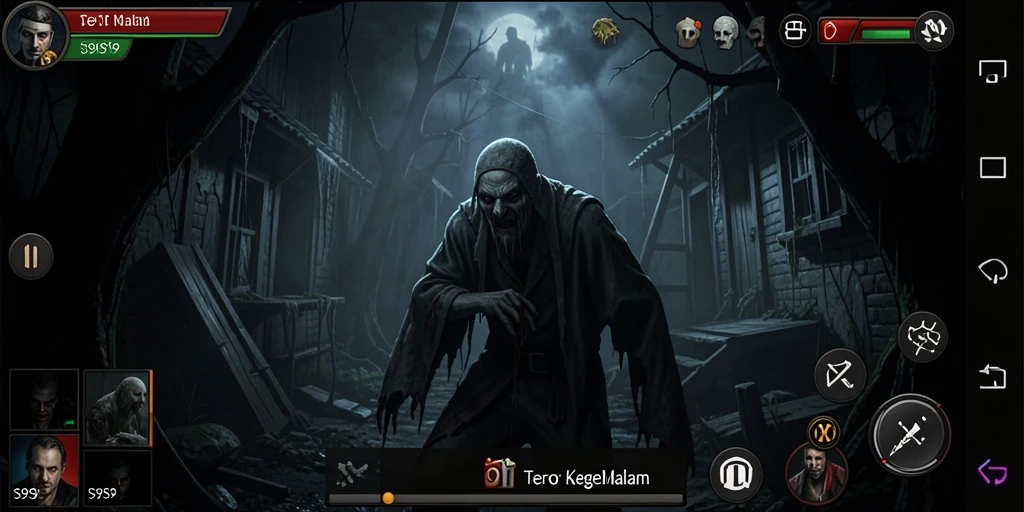 Screenshot menegangkan dari gameplay S9S9 menunjukkan suasana Horror yang mendalam.