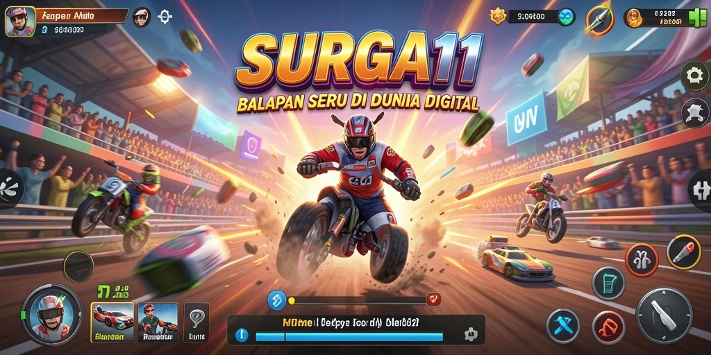 Tampilan gameplay SURGA11 yang mendebarkan dan penuh aksi balapan.