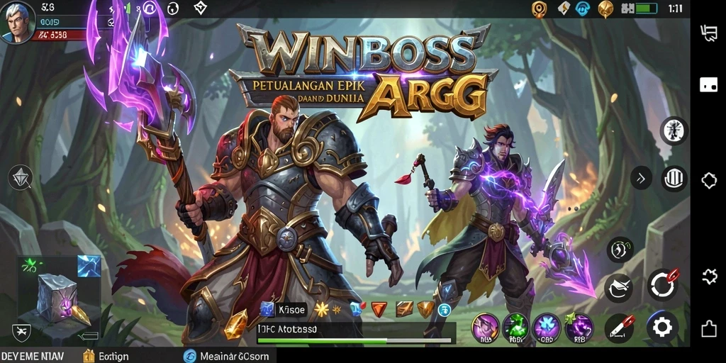 Tampilan gameplay WINBOSS dengan pertarungan epik di dunia fantasi.